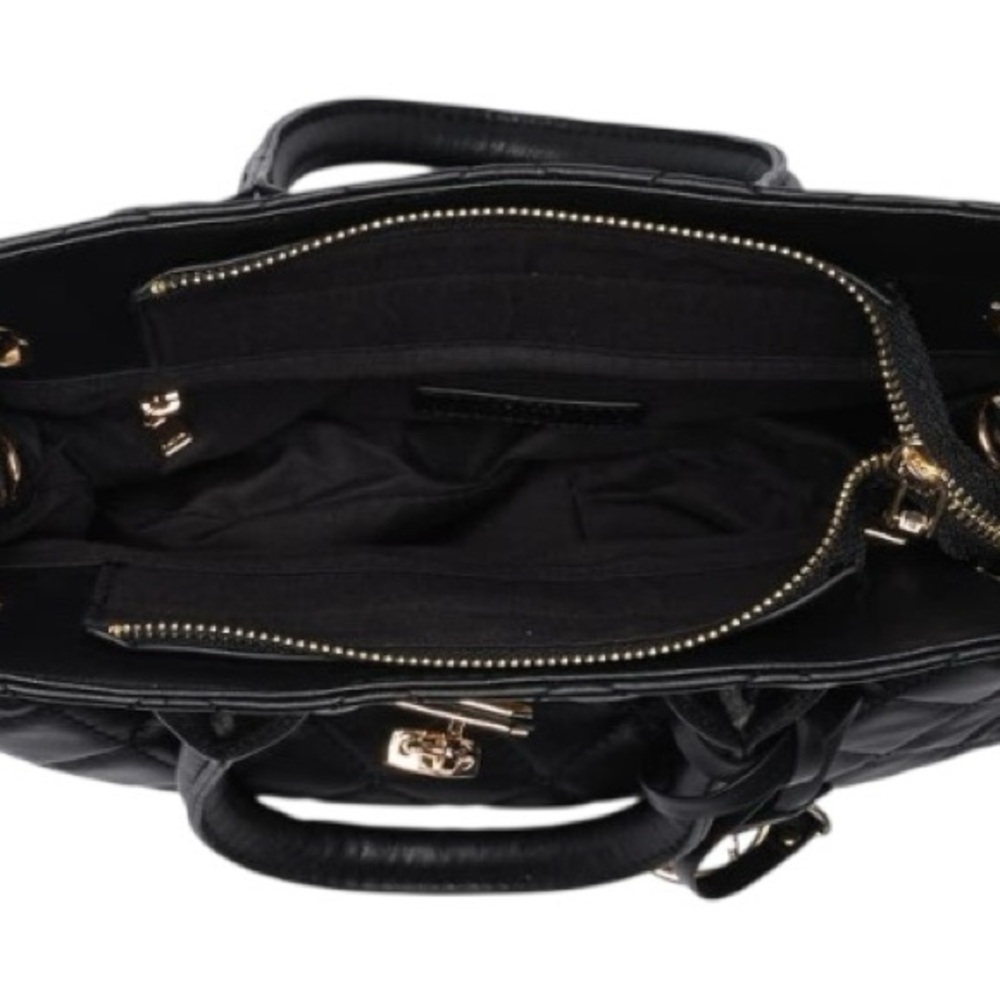 Badgley Mischka Black Diamond Quilted Satchel Gold Hardware Detail Crossbody - Picture 10 of 11